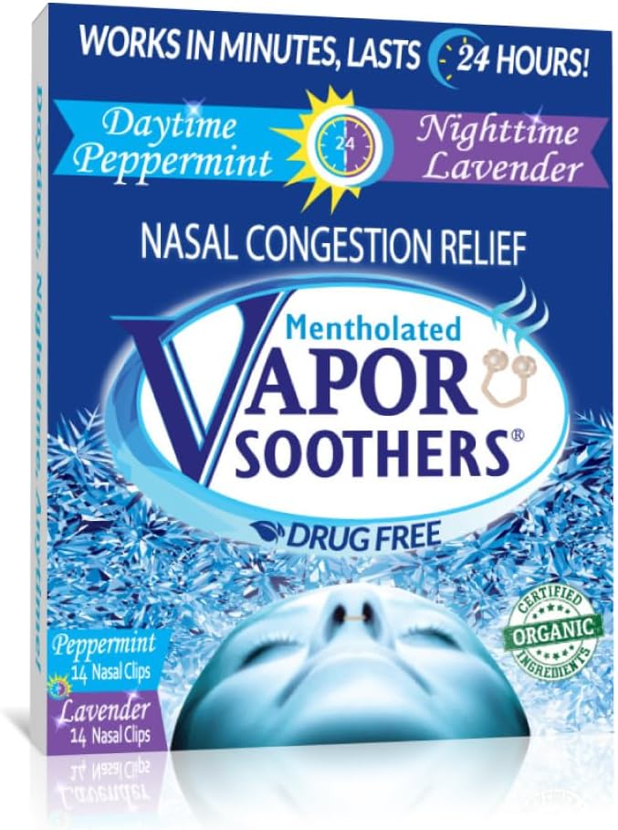 Mentholated Nasal Dilators for Breathing, Congestion, and Snoring - 28 Count Dual-Action Nose Inserts for Daytime and Nighttime - Hidden Nostril Opener Clips Last Up to 12 Hours - Peppermint/Lavender