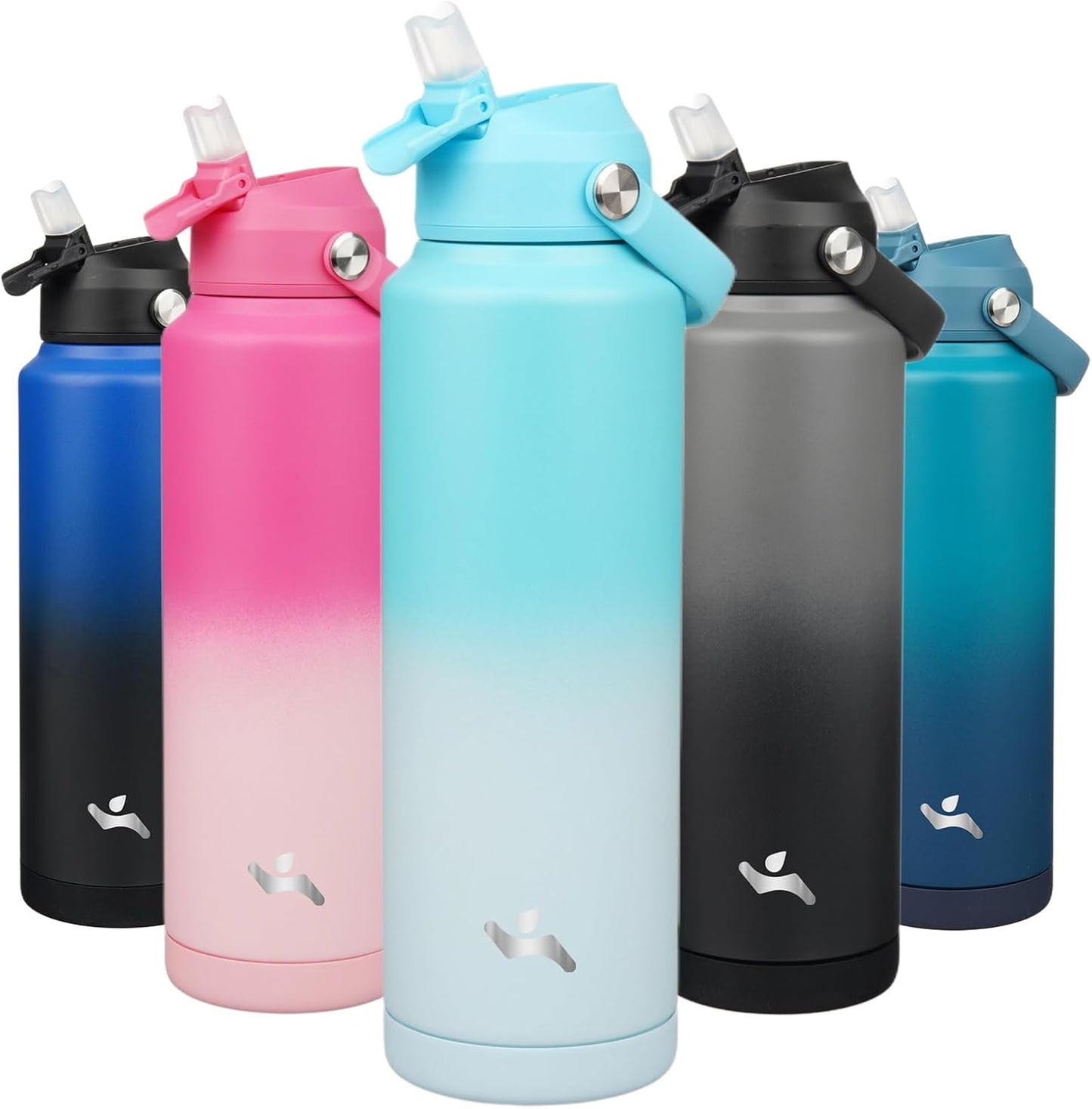 Insulated Water Bottle with Straw Lid,40 oz Stainless Steel Vacuum Metal Bottle with Silicone Handle,Sea Salt