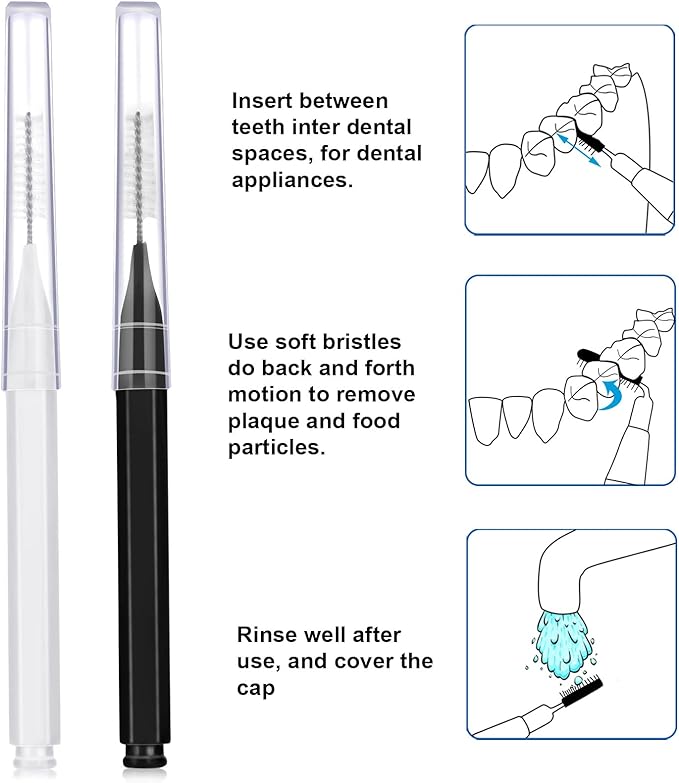 Patelai 50 Pieces Interdental Brush for Cleaner Braces Brush Toothpick Dental Tooth Flossing Head Oral Dental Hygiene Flosser Toothpick Cleaners Tooth Cleaning Tool(Black, White)