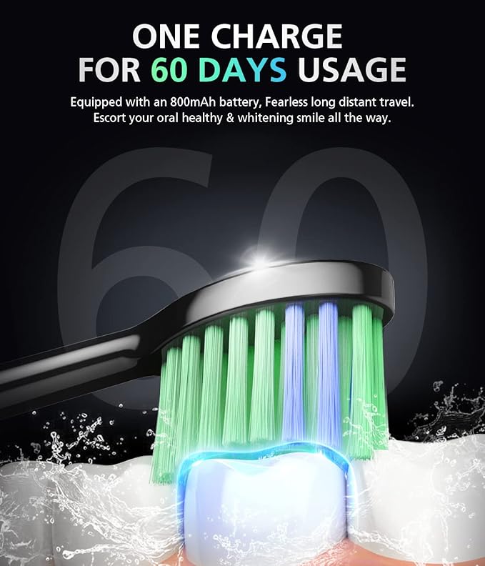 BAOVERI Electric Toothbrush with 8 Brush Heads, 42000 VPM Rechargeable Sonic Toothbrushes, 5 Modes & 3 Intensity Levels, IPX7 Waterproof, 2 Minutes Smart Timer, 4 Hours Fast Charge for 60 Days