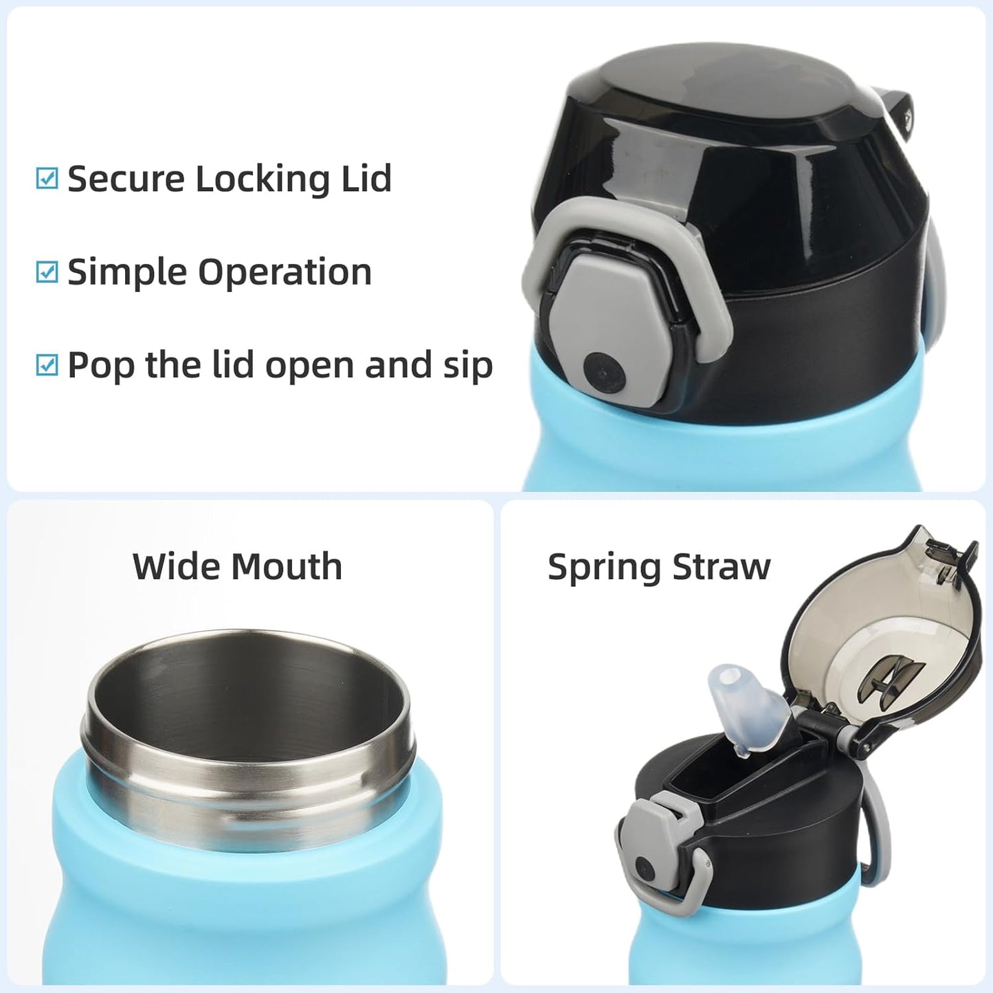 Insulated Water Bottle with Straw and Carry Loop,18 oz Stainless Steel Double Wall Vaccum Metal Water Flask with Leak-proof Lid,Sky