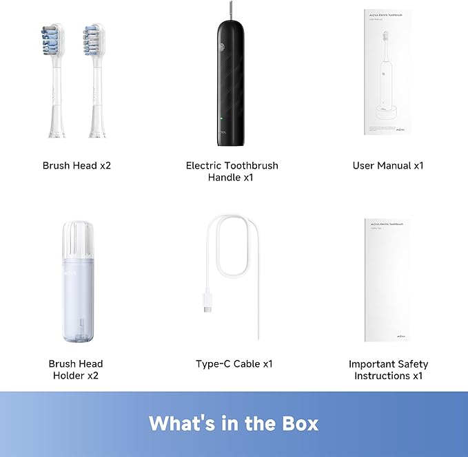 Mova Fresh SweepDrive Electric Toothbrush, Rechargeable Electric Power Toothbrush for Adults, Intuitive Pressure Sensing, 3-in-1 Replacement Brush Head with Holder, 30 Days of Battery Life, Black