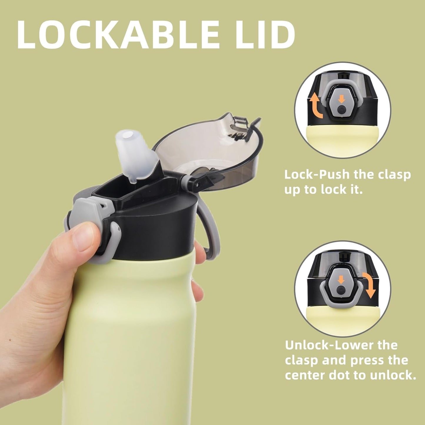 Insulated Water Bottle with Straw and Carry Loop,18 oz Stainless Steel Double Wall Vaccum Metal Water Flask with Leak-proof Lid,Macaron Green