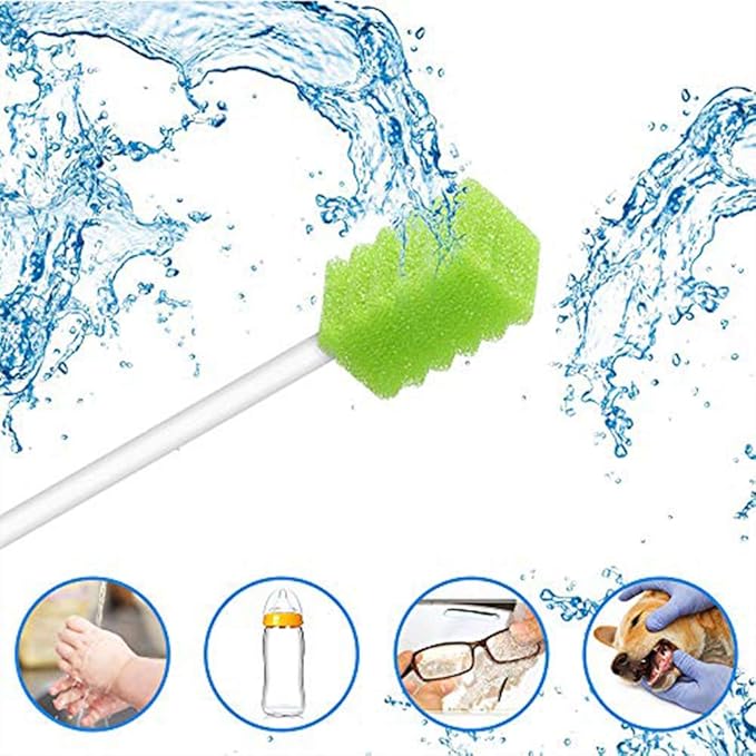 (50 Pack) Disposable Oral Swabs, Sterile Dental Sponge Swabsticks Unflavored for Mouth & Gum Cleaning