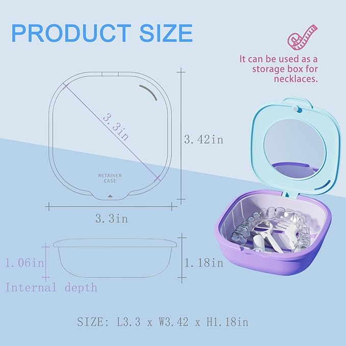 Retainer Case with Vent Holes, Retainer Cleaner Case, Fashion Orthodontic Retainer Case with Mirror