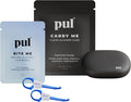 PUL Aligner Care Convenience Kit – Case + 2-in-1 Tool for Invisalign, Retainers, Partial Dentures, Mouth & Night Guards & More – Gray Case & 2-Pack of Blue Aligner Seating Chewie & Removal Tool