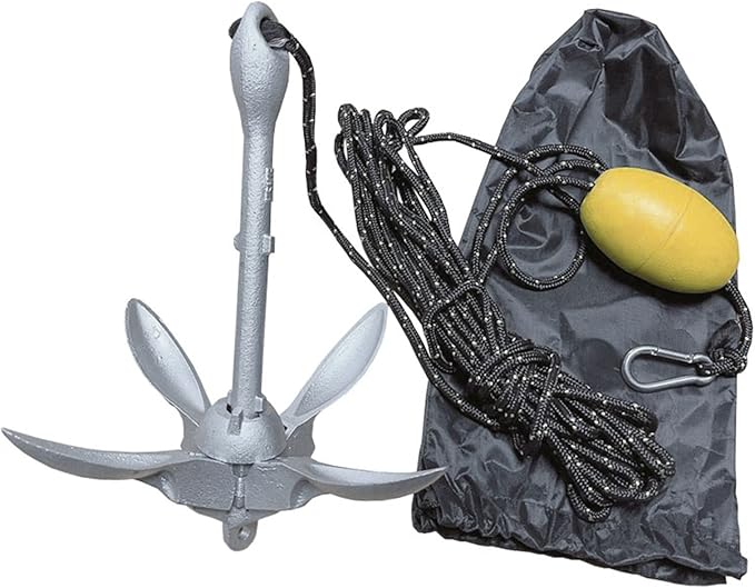 ISURE MARINE 1.5kg/3.5 lbs Boat Anchor ，Kayak Fishing Galvanized Anchor kit， Folding Anchor System for Kayak Canoes Accessories