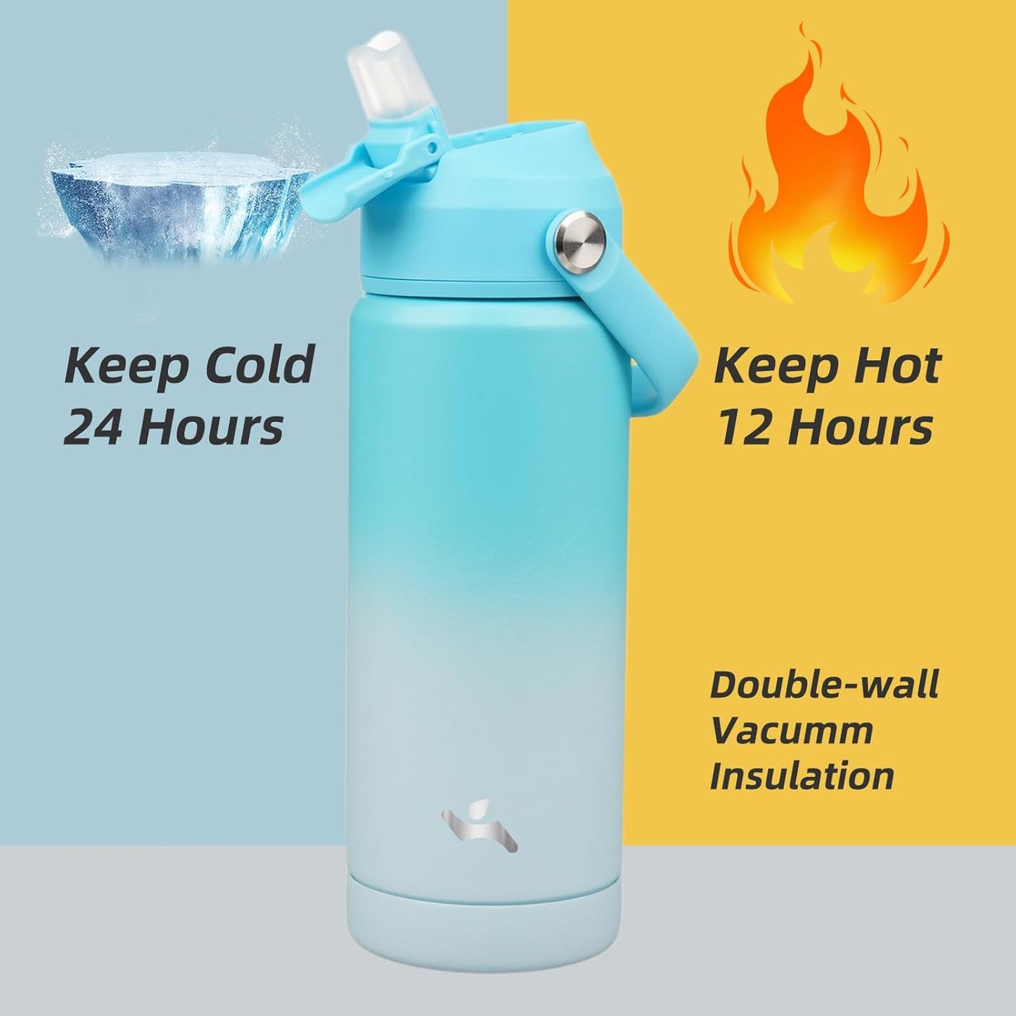 Insulated Water Bottle with Straw Lid,18 oz Stainless Steel Vacuum Metal Bottle with Silicone Handle,Sea Salt