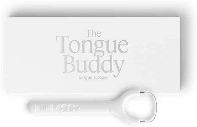 TheTongueBuddy™ Effective Tongue Scraper for Adults - Ergonomic Tongue Cleaner Promotes Fresher Breath, Travel-Friendly Beauty and Personal Care Essential (Smoke White)