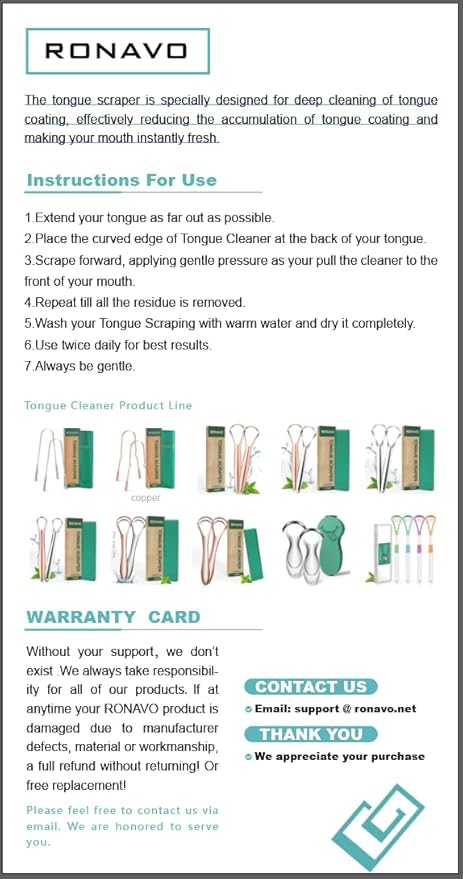 RONAVO Tongue Scraper, Disposable Tongue Cleaner, 2 in 1 BPA Free Tongue Brush, Brushing and Scraping for Oral Care Hygienic, with Travel Case, Fight Bad Breath, 4 Pack