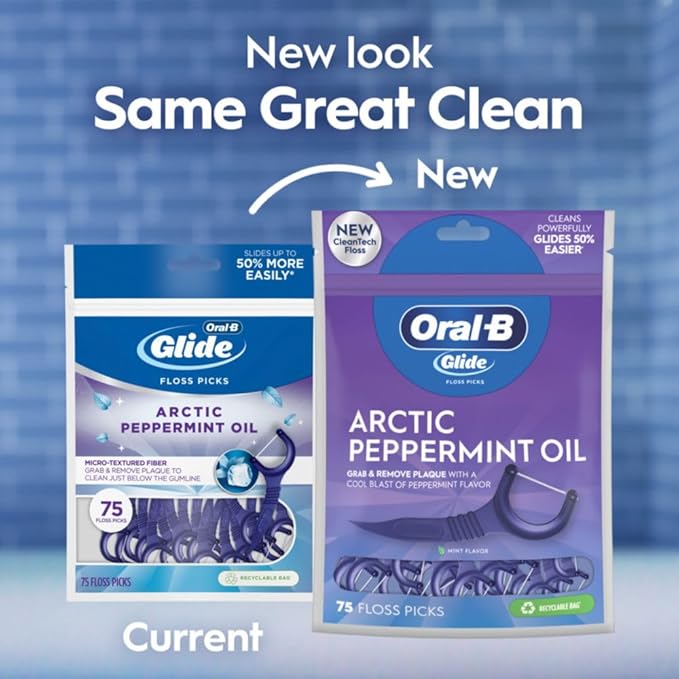 Oral-B Glide Peppermint Dental Floss Picks with Arctic Peppermint Oil Flavor, 75 Count, Pack of 3