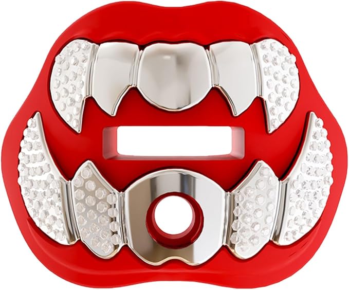 LeCool Football Mouth Guard with Connected Strap- 3D Beast Chrome Adult and Youth Mouth Guard-Mouth Piece for Sports for Maximum Air Flow and Teeth Protection