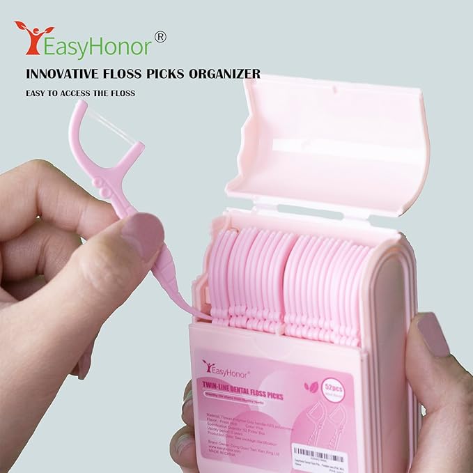 EasyHonor Dental Floss Picks,Twin-Line Lemon Flavor Dental Flossers, Dual Action Flossing System, Easy Carry and Pick, 156 Count Floss Sticks in 3 Portable case.(Pink, Mint)