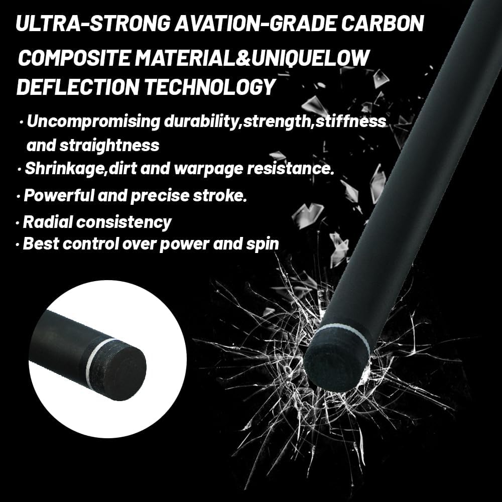 29.13" /Radial Wavy 3/8-10 3/8-11 3/8-14 Uni-Loc 5/16-18 Carbon Pool Cue Single Shaft, Low Deflection Technology, Ultra-Smooth, pro Taper, Easy to Control