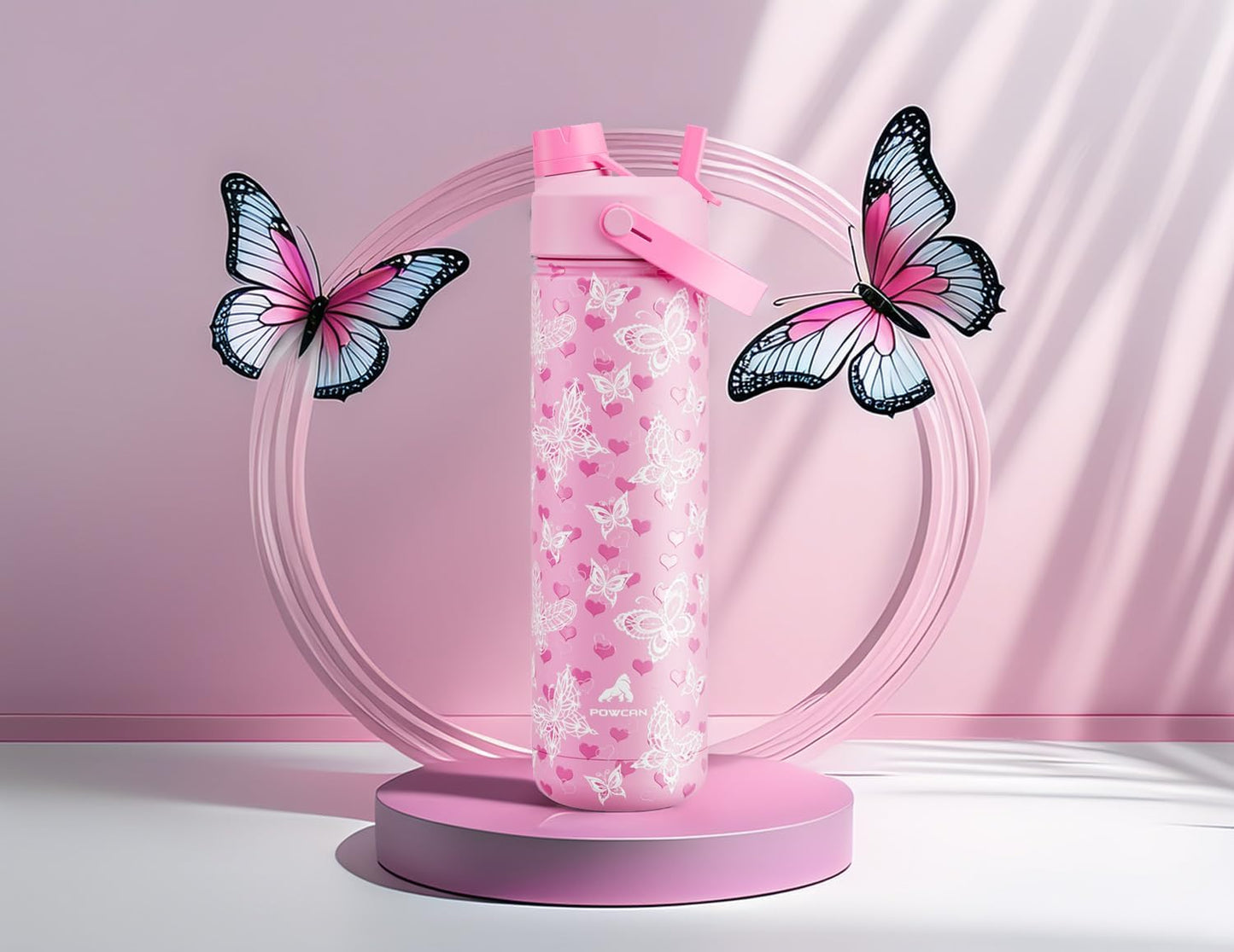 26 oz Insulated Water Bottle with 2-in-1 Straw and Spout Lid, Keep Cold 24H, Leak-Proof, Fits in Car Cup Holder, Stainless Steel Water Bottle for Sports, Travel, and School (Fluttering Amour)