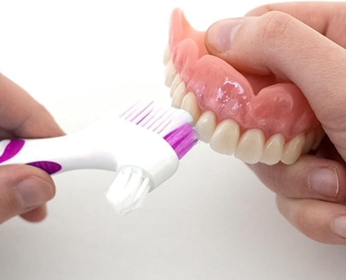 Denture Brush, 2 Pcs False Teeth Toothbrush with White Carrying Case, Multi-Tiered Bristles with Comfort Grip Handle for Effective Denture Cleaning