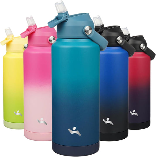 Insulated Water Bottle with Straw Lid,32 oz Stainless Steel Vacuum Metal Bottle with Silicone Handle,Vast