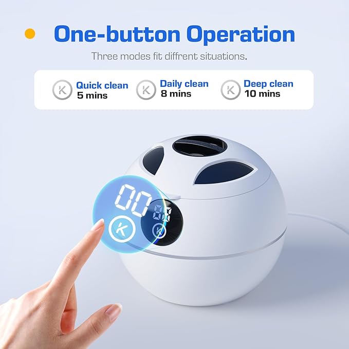 Kingwell 45KHz Ultrasonic Retainer Cleaner Machine, 230ML Denture Cleaner for Retainer, Mouth Guard, Aligner, Toothbrush Head, Dental Cleaning Pod with Digital Timer, FSA HSA Approved (White)