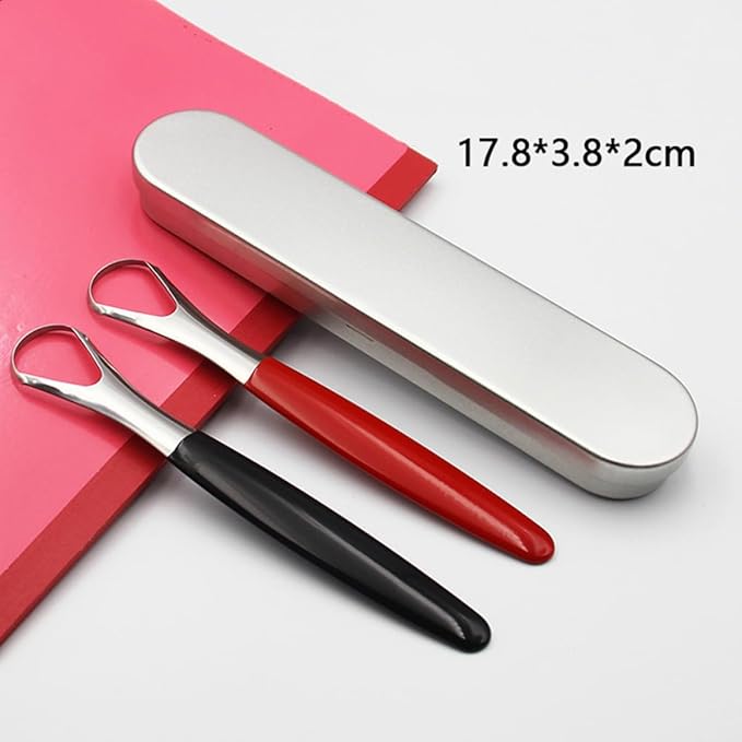 GANAZONO 2pcs Tongue Brush Stainless Steel Tongue Scrapers Oral Care Tool for Family