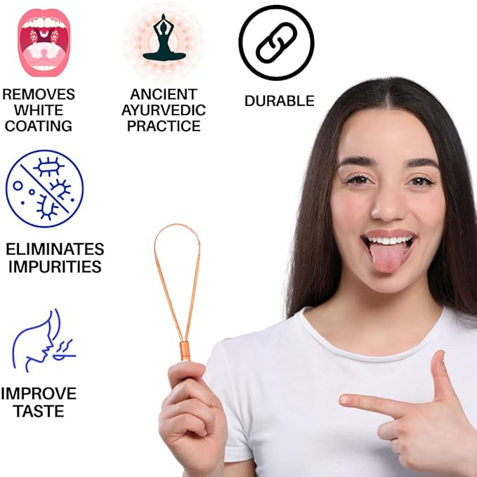 100% Pure Copper Single Handle Tongue Scraper Eco-Friendly Pouch for Adults and Kids - Durable Tongue cleaner Copper - Tough Scraper Oral Care & Hygiene-Unique design