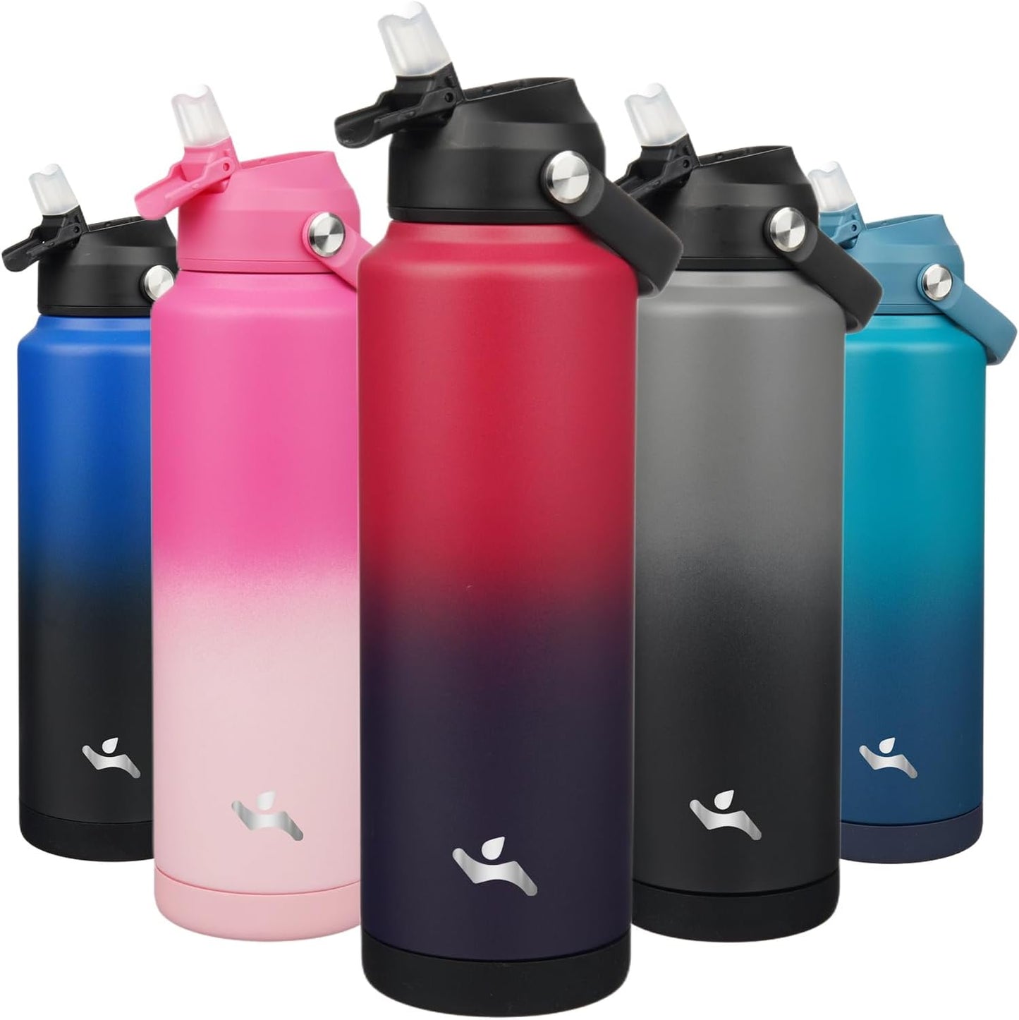 Insulated Water Bottle with Straw Lid,40 oz Stainless Steel Vacuum Metal Bottle with Silicone Handle,Rosy Red