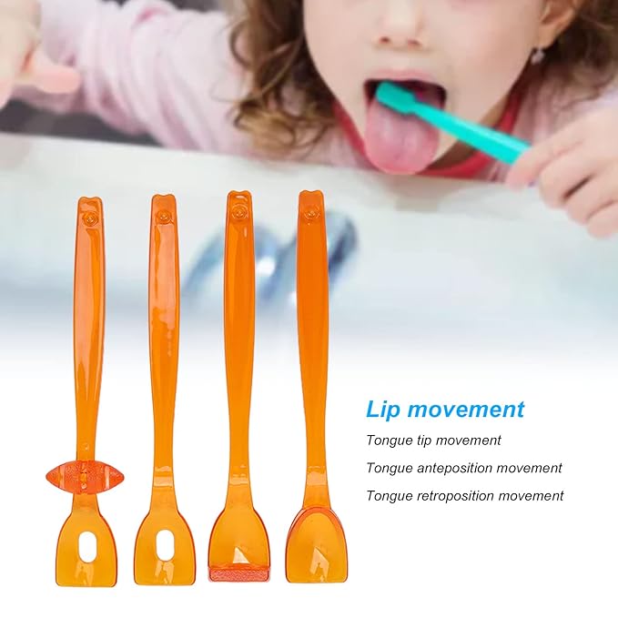 4PCS Tongue Trainer, Plastic Tongue Tip Exerciser Portable Oral Lips Exerciser Plastic Perceiving Recovery Tool for Dysarthria(Orange)