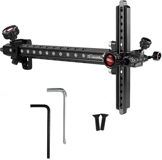 Archery Recurve Bow Sight, SOOHUPET Accessories T Shape Archery Shooting Target Sight Adjustable Bowsight with Optical Fiber Pin Sight for Target Practice