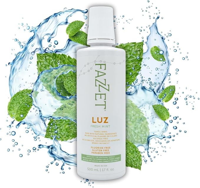 Tonsil Stone Mouthwash for Stone Remover – Tonsil Stone Removal, Treatment of Natural Tonsil Stone, Combat Bad Breath & Get Rid of Dry Mouth – Gluten Paraben & Alcohol Free, Fresh Mint FAZZET LUZ