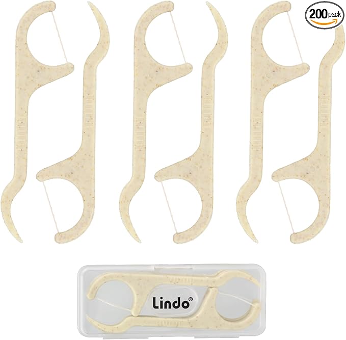 Lindo Eco Floss Picks 200 pcs with Travel Case (Single Thread)