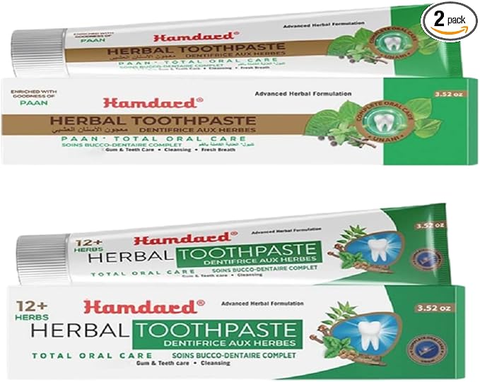 Hamdard Miswak Herbal & Paan Total Oral Care Toothpaste – 200g / 7.05Oz Each | Herbal Ayurvedic Toothpaste with Paan Flavor | Fluoride-Free | Gum Care, Fresh Breath & Natural Oral Hygiene