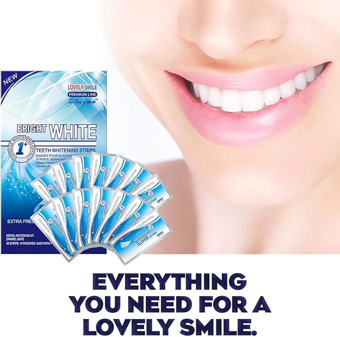 Lovely Smile Premium Line Teeth Whitening Strips - Enamel Safe - White Teeth in 1 Hour - No Slip and No Sensitivity - Dental Whitener Kit by Ray of Smile (28 Strips/Mint)