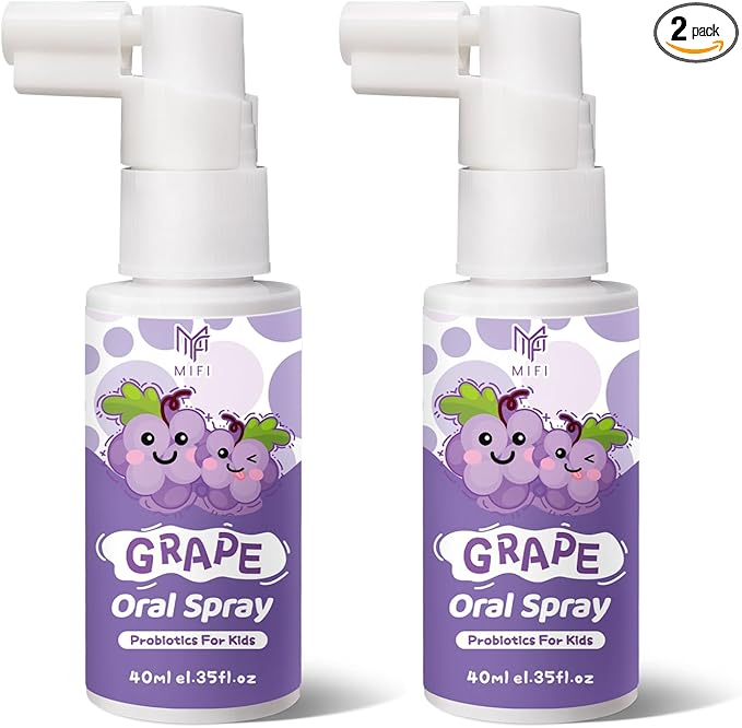 Kids Oral Spray - Probiotic Fruit Flavored Toothpaste Helper for Toddlers, Daily Fresh Breath, Gentle Oral Care Spray for Children (2Pack, Grape)