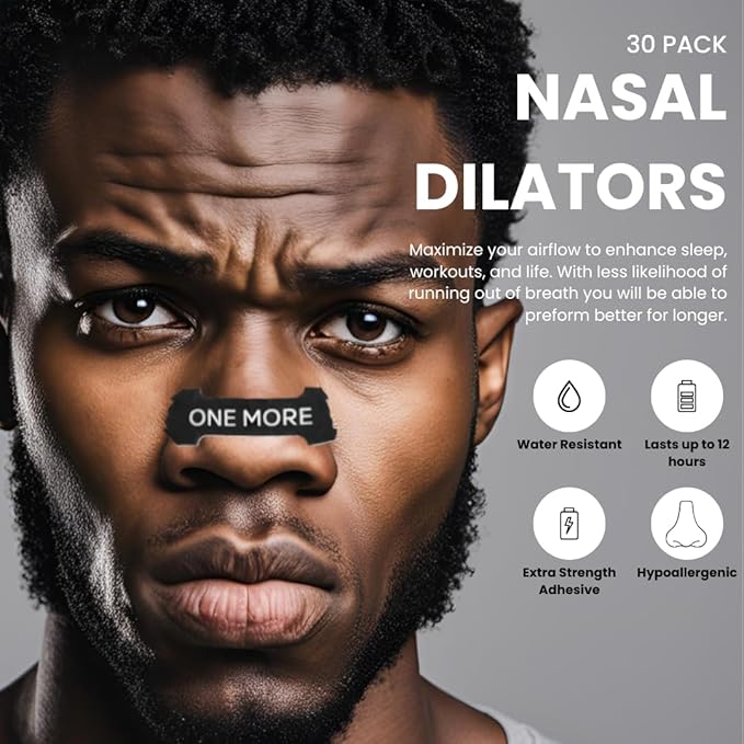 NoseTrip - Black performance nasal strips for running, Large/XL extra strength sports dilators, nasal strips for breathing, anti snoring, instantly relieve nasal congestion 30 pc. Durable Nasal Strips