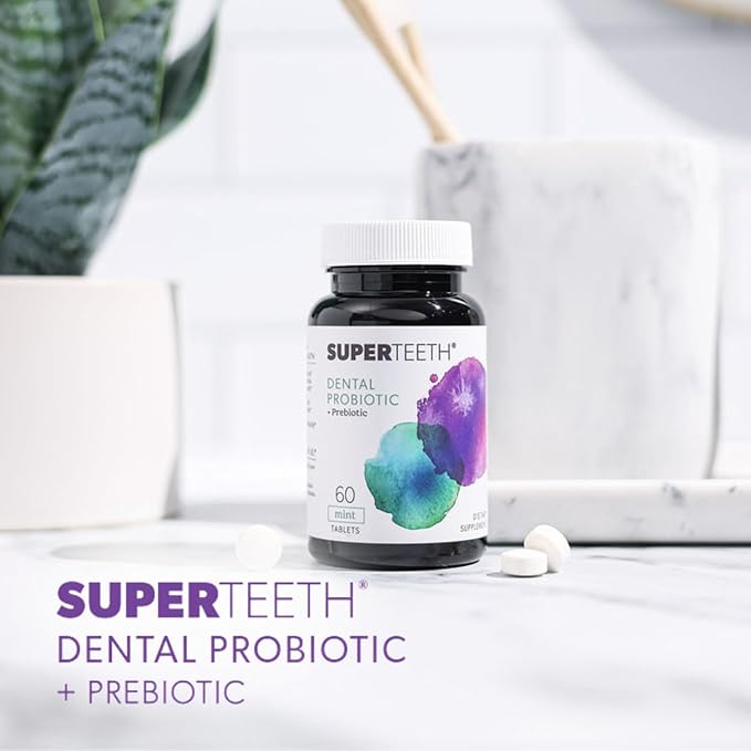 SuperTeeth Chewable Dental Probiotic for Adults & Kids | Support Healthy Teeth & Gums | Oral Health | Fights Bad Breath | BLIS M18 | 30 Mint Flavored Tablets | Fluoride & Sugar Free | Vegan Supplement