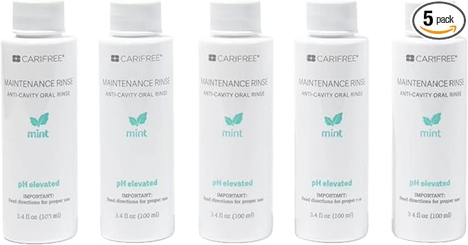 CariFree Maintenance Rinse, Mint Flavored, Travel Size for On-The-Go Convenience, Anti-Cavity & Fluoride Mouthwash, Xylitol, Alcohol-Free, Neutralizes pH, Dentist Recommended (Pack of 5)