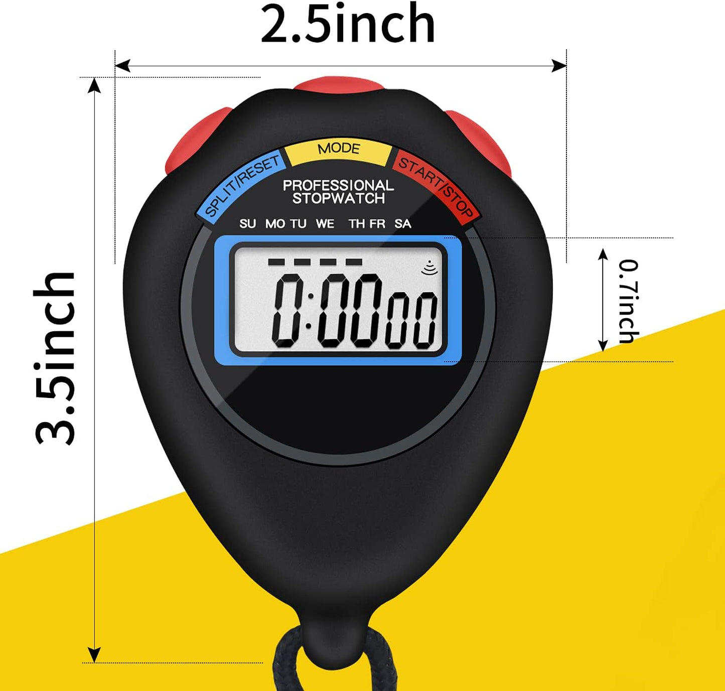 6 Pack Multi-Function Electronic Digital Sport Stopwatch Timer, Large Display with Date Time and Alarm Function,Suitable for Sports Coaches Fitness Coaches and Referees（Black）