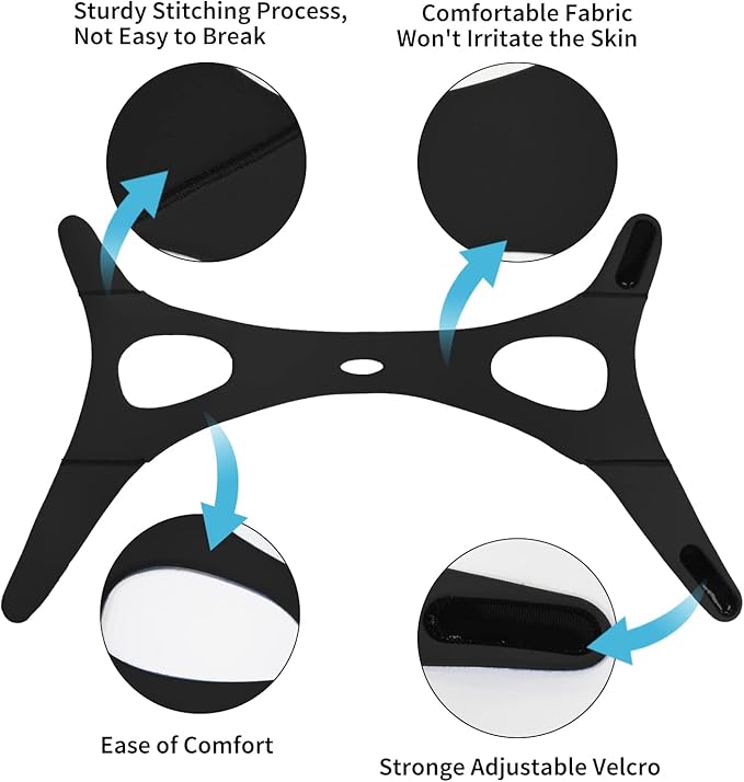 Anti Snoring Chin Strap for Men and Women, Comfortable Chin Strap for Cpap Users, Adjustable Stop Snoring Chin Strap Snoring Solution Chin Straps to Keep Mouth Closed While Sleeping (Black)