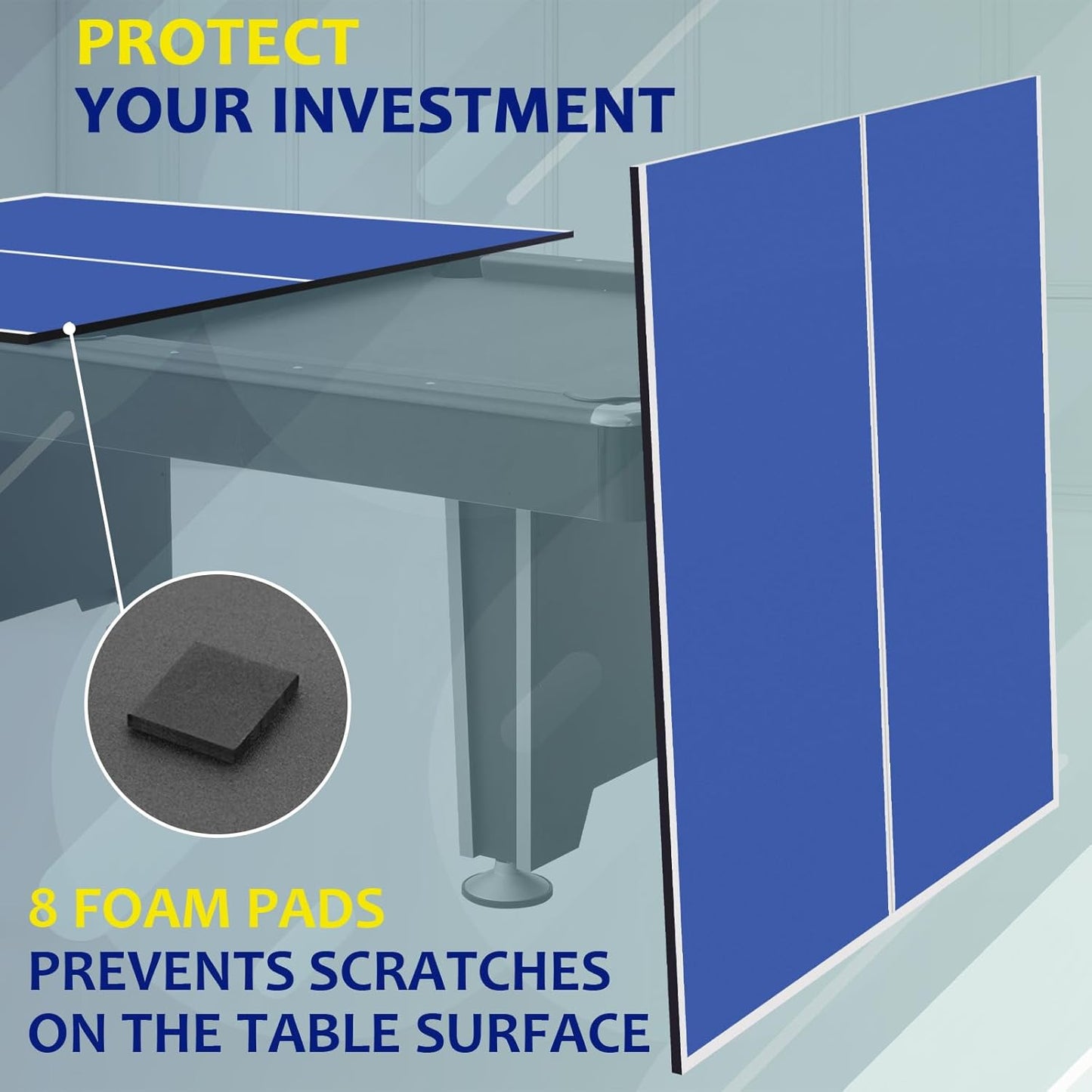 7FT Ping Pong Table Top with Net Set for Pool Table, Foldable Ping Pong Table Topper, Portable Table Tennis Conversion Top Includes Foam Padding for Protection, Easy Conversion