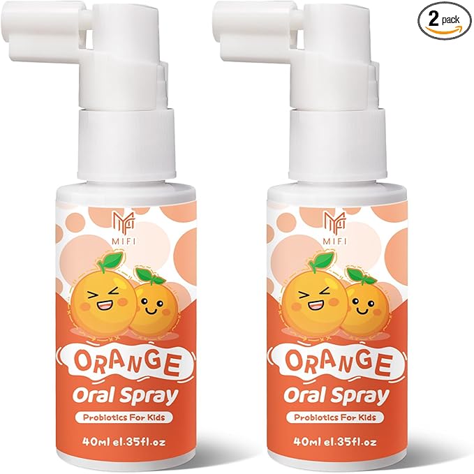 Kids Oral Spray - Probiotic Fruit Flavored Toothpaste Helper for Toddlers, Daily Fresh Breath, Gentle Oral Care Spray for Children (2Pack, Orange)