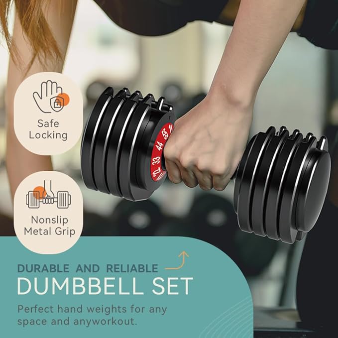 25/55lbs Adjustable Dumbbells Set, Dumbbells with Anti-Slip Metal Handle for Exercise & Fitness Fast Adjust Weight for Full Body Workout Fitness