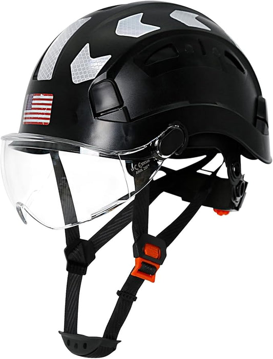 AOLAMEGS Construction Safety Hard Hat - ANSI Z89.1 Type Ι OSHA Approved Safety Helmets with Chin Straps Lightweight Reflective Vented ABS Hard Hats For Men Women Industrial Workwear 6-point Suspension