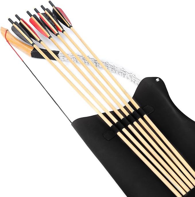 LWANO Archery Bow Carrier with Arrow Slots, Archery Bow and Arrow Holder for Recurve Horsebow Traditional Bow, Adjustable Shoulder Strap