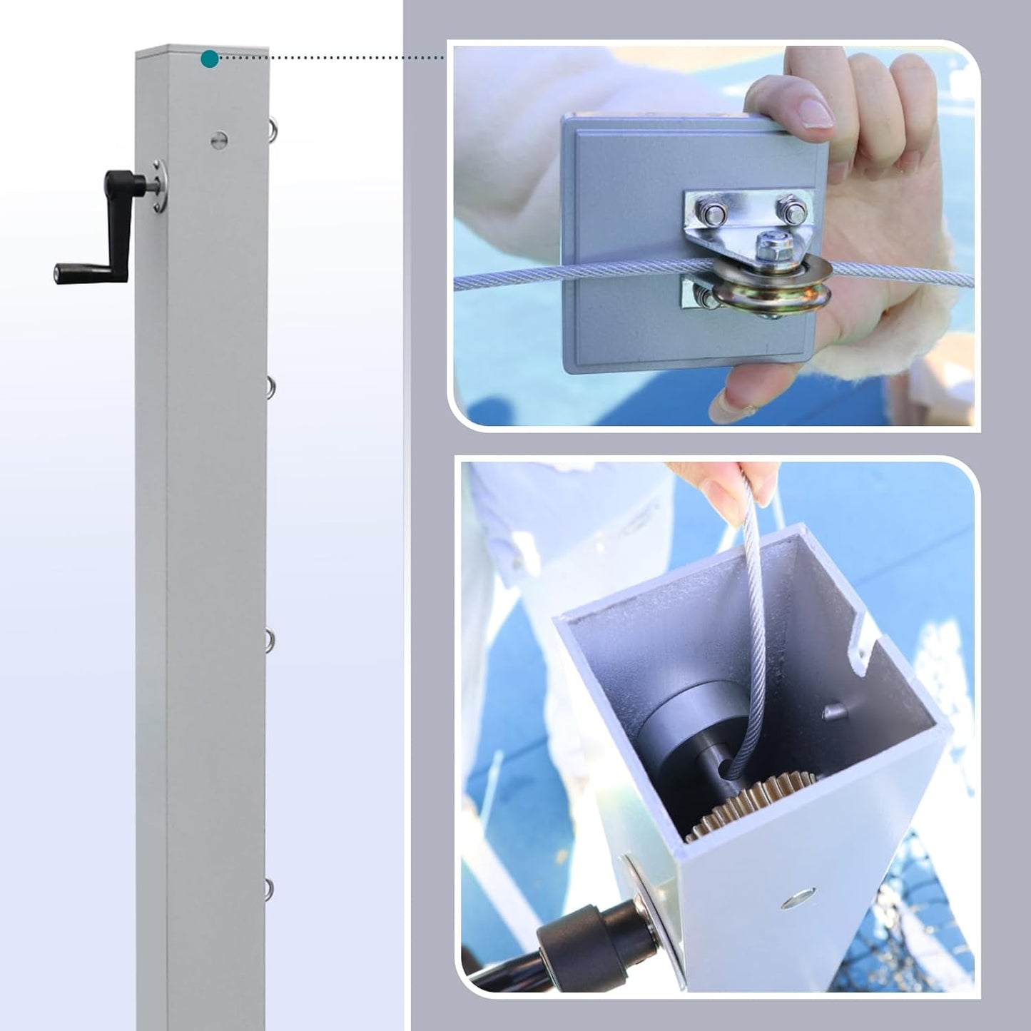 In Ground Tennis Net Set, 4'' Square Aluminum Alloy Posts and Heavy Duty Double-Layer Tennis Net, Unique Built-in Winder Design, Sturdy and Durable, Follows ITF Standards