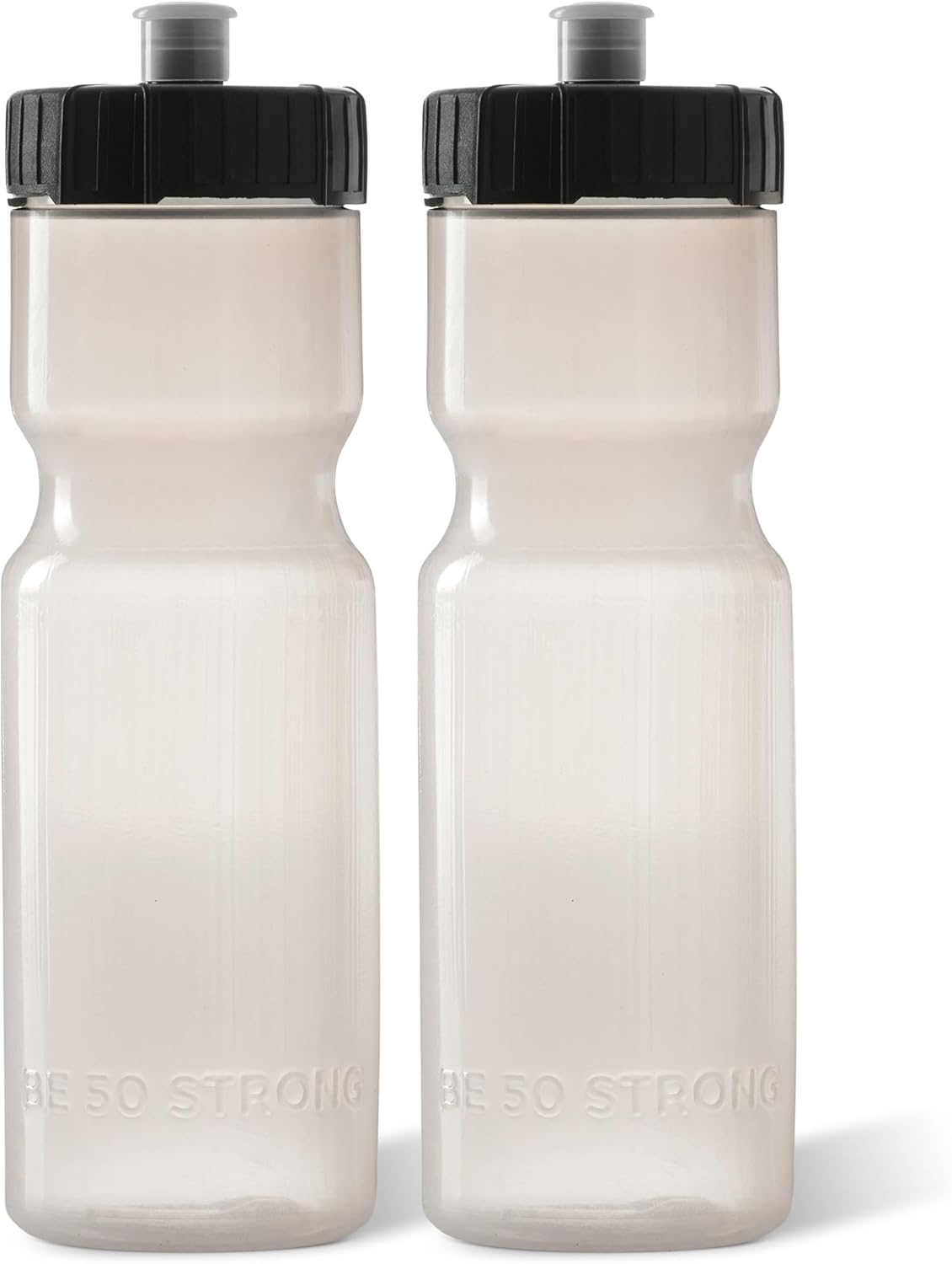50 Strong Sports Water Bottles – Reusable 22 oz BPA-Free Plastic Bottles with Pull Top Cap – Made in USA – Top Rack Dishwasher Safe – Fits Most Bike Cages Brand