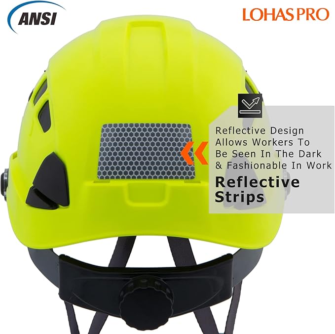 LOHASPRO Hard Hats Construction Safety Helmet with Visor ANSI Z89.1 Approved OSHA Hardhat, Vented Men Work Hard Hat with Chin Strap Tree Climbing Arborist Helmet (P3 Lime+Clear Visor)