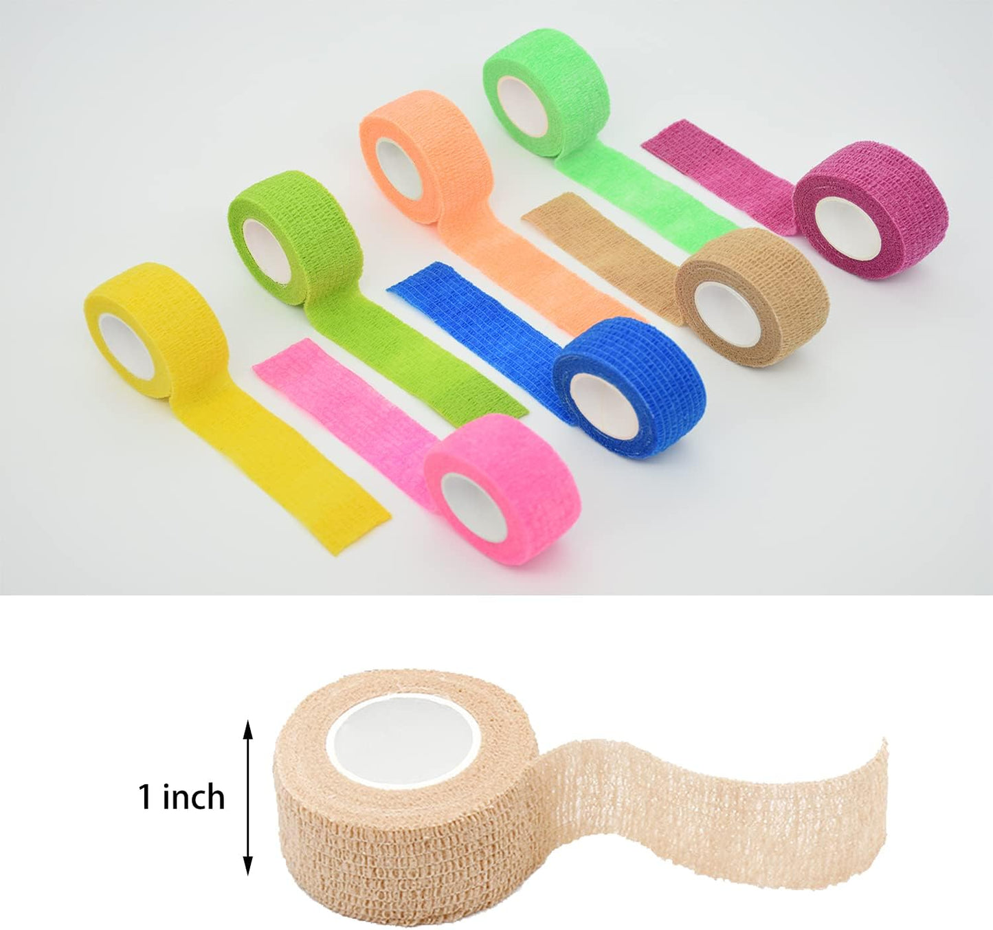 15 Pack Cohesive Wrap 1 Inch x 5 Yards Self Adherent Vet Tape for Pets, Elastic Self Adhesive Bandage Wrap for Sports, Finger, Wrist, Ankle (1 Inch, 15 Colors)