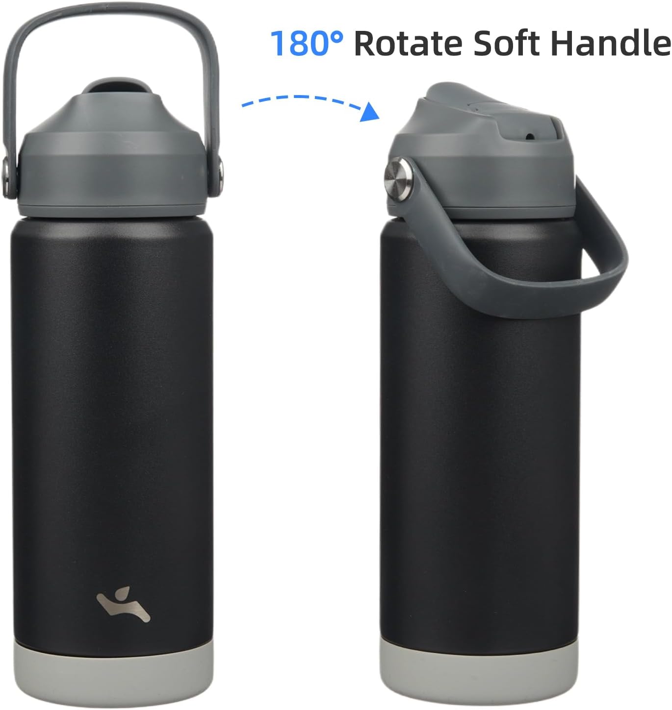 Insulated Water Bottle with Straw Lid,18 oz Stainless Steel Vacuum Metal Bottle with Silicone Handle,Black