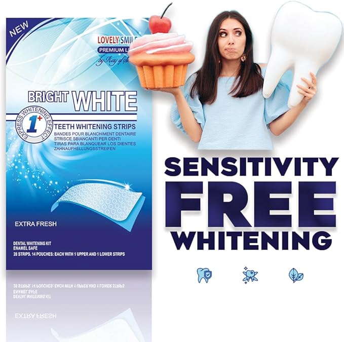 Lovely Smile Premium Line 50 Teeth Whitening Strips for 25 Applications - White Teeth in 1 Hour - Enamel Safe - No Slip and No Sensitivity - Dental Whitener Kit by Ray of Smile