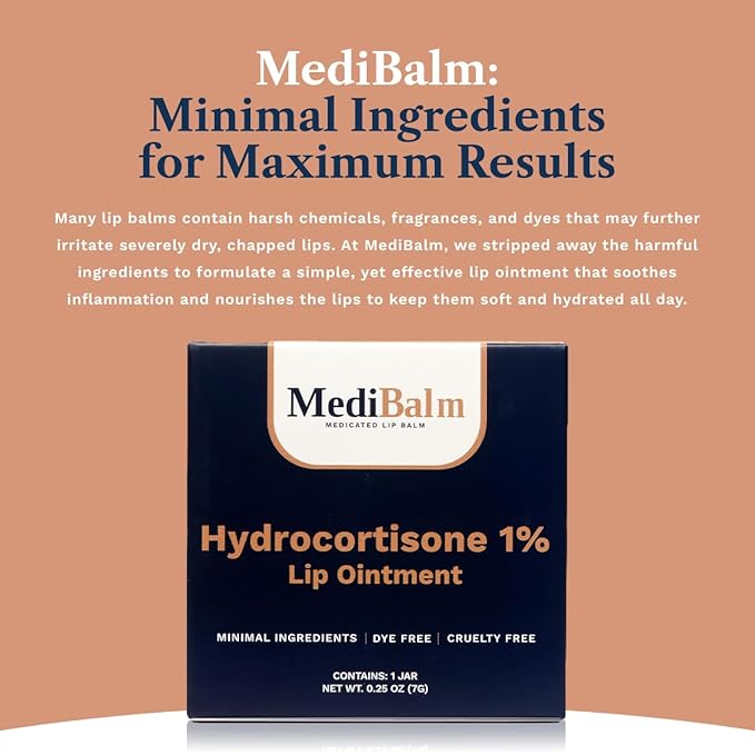 1% Hydrocortisone Lip Balm – Petrolatum-Free Relief for Chapped, Dry, or Irritated Lips due to Accutane, Isotretinoin associated Cheilitis, Weather Damage, and more - Unflavored