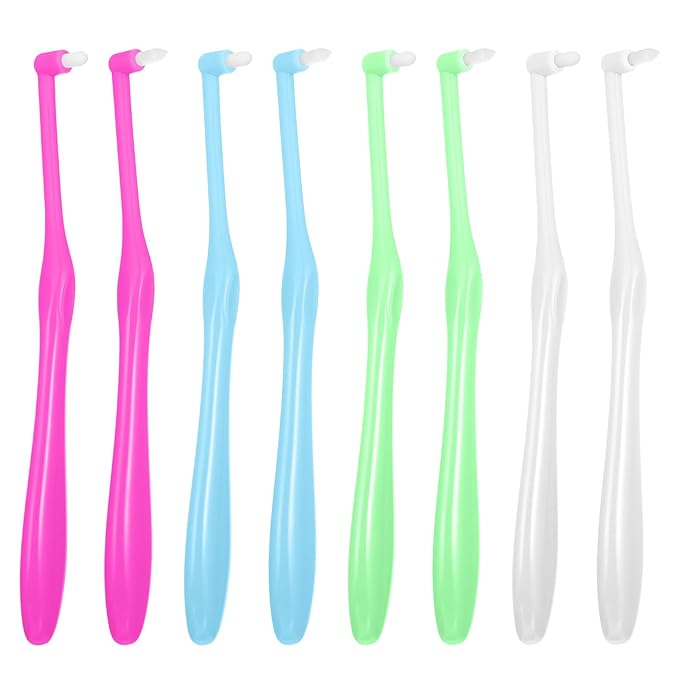8 Pcs End Tuft Toothbrush Multicolor Ultra Soft Gum Brushes Soft Bristles Angled Toothbrush for Braces Retainers Back Teeth and Wisdom Teeth Detail Cleaning Hard-to-Reach Areas